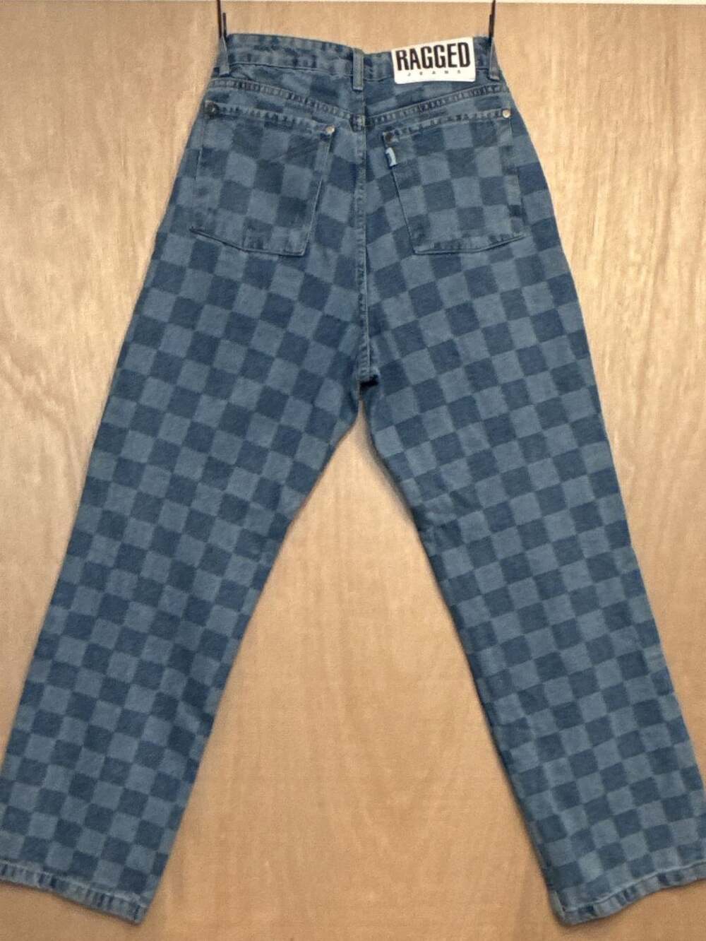 Ragged Jeans Straight Leg Checkered Jeans Size 28 Blue